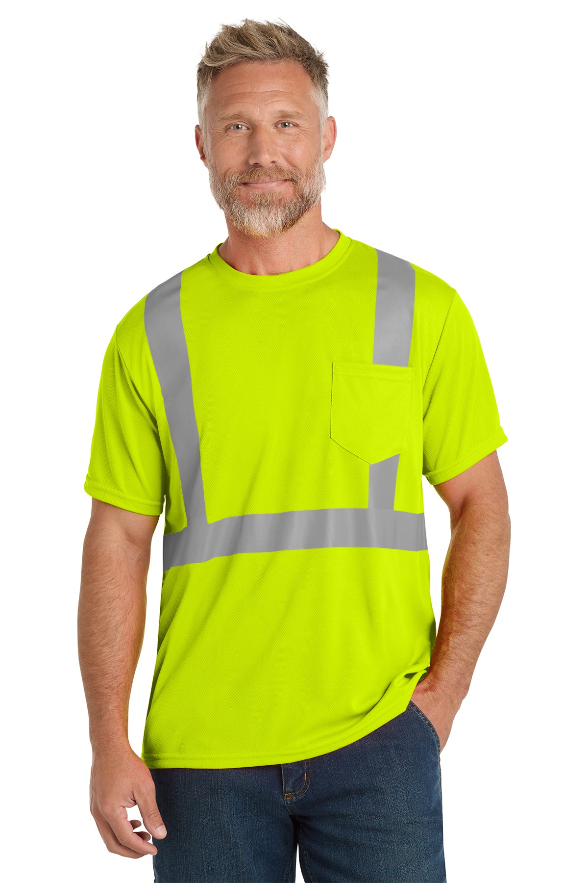 CornerStone® ANSI 107 Class 2 Hi-Vis Mesh Tee - Safety Yellow - with logo